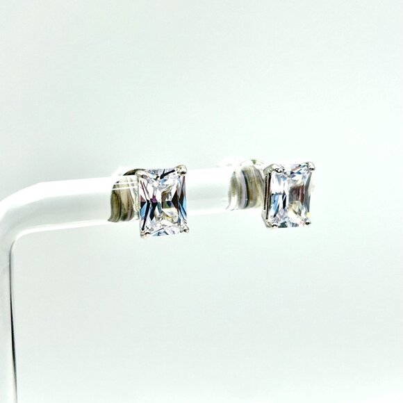 Macy’s 925 Sterling Silver Emerald-Cut Cubic Zirconia Stud Earrings – - Picture 3 of 9